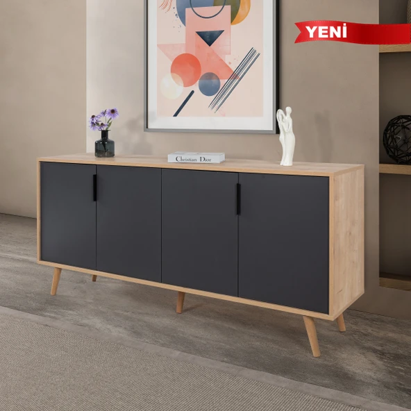 4816 Sırma 180 Cm ( AHŞAP AYAKLI , METAL KULPLU ) Konsol , Safir - Antrasit , Salon , Oturma Odası ürün görseli 1