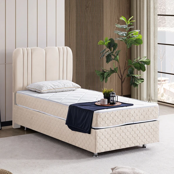 Paul Tek Kişilik Baza Başlık Orthosoft Yatak Seti - Krem ürün görseli 1