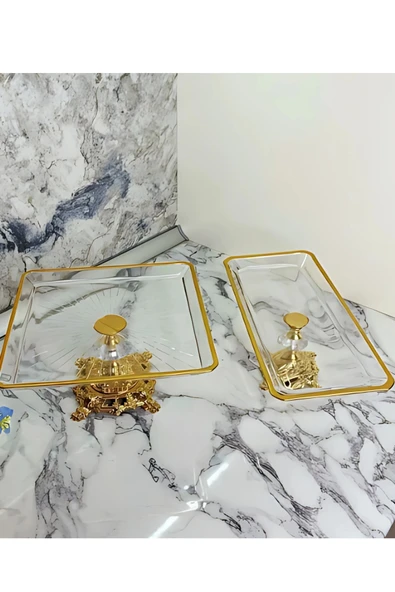 ASSA BAZAAR 2 Parça Gold Pasta Sunumluk / Kurabiyelik Seti | Metal Ayak – Şık Tasarım ürün görseli 1
