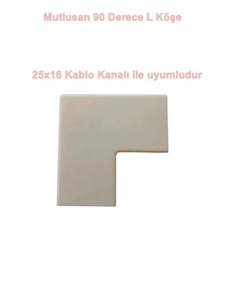 MUTLUSAN 25x16 Kablo Kanalı 90 L Köşe Dönüş Ek Parçası Plastik Beyaz ürün görseli 1