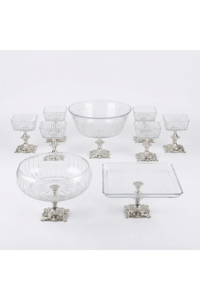 ASSA BAZAAR Paşabahçe Gümüş Detaylı Metal Ayaklı Sunum ve Servis Seti Pasta,Magnolia,Çay Seti,Kurabiyelik ürün görseli 1
