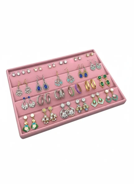 Cezayir Model Süet Kumaş Pembe Renk 34/24 Cm Enine Küpe Standı ürün görseli 1