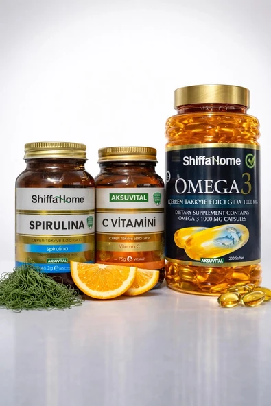 ShiffaHome Spirulina 60 kapsül, Omega3 200 Softjel, C Vitamini Kapsül 60 Kapsül ürün görseli 1