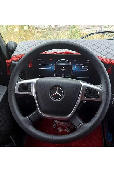 DİKİŞLİ DİREKSİYON KILIFI SİYAH DERİ/DİKİŞLİ MERCEDES ACTROS 1841 İÇİN fotoğraftaki direksiyonlar ürün görseli 1