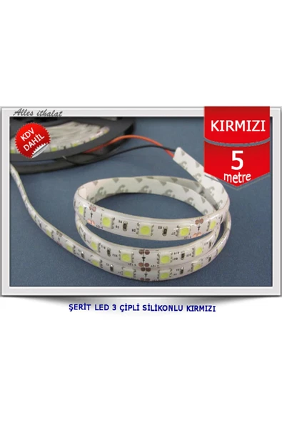 ERBAY 24v Volt  Dış Mekan Silikonlu Şerit Led 3 Çipli 5 Metre Yeşil-Kırmızı-Mavi ürün görseli 1
