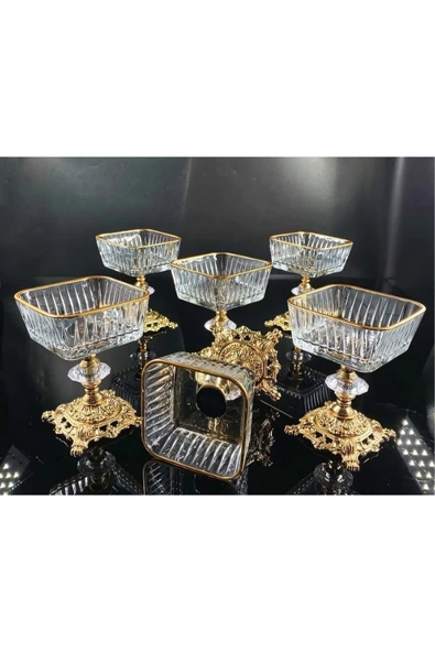 ASSA BAZAAR 6 Adet Gold Ayaklı Cam Magnolia Kase | Dondurmalık – Şekerlik – Tatlı Sunumluk ürün görseli 1