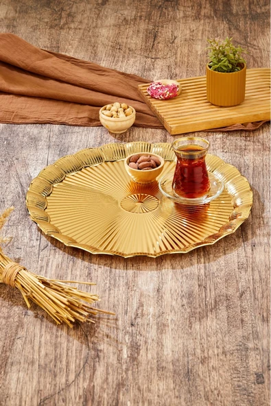 Cooker 35 cm Metal Yuvarlak Gold Sunum Tepsisi CKR3904 ürün görseli 1