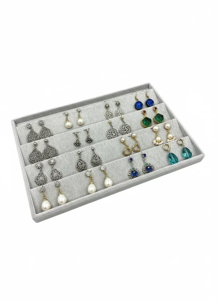 Cezayir Model Süet Kumaş Gri Renk 34/24 Cm Enine Küpe Standı ürün görseli 1