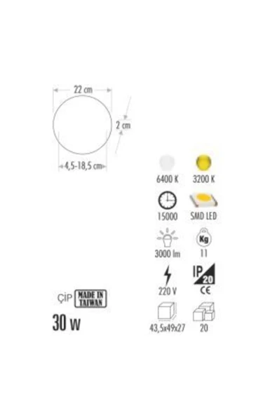 Cata Ct5663 Xplus Led Panel 30 W Ayarlanabilir Ölçü - Resim 2