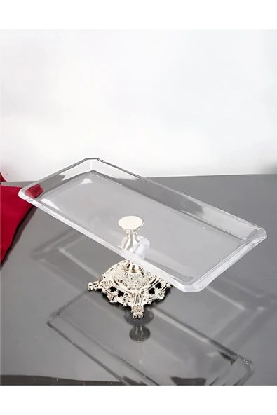 ASSA BAZAAR NUDE Gümüş Detaylı Dikdörtgen Tepsi | 30x14x15 cm Servis ve Sunum Tepsisi ürün görseli 1