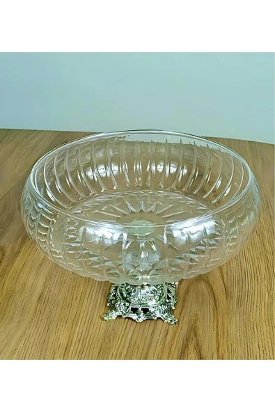 ASSA BAZAAR Lotus Kristal 24 cm Kesme Dekor Metal Ayaklı Salata Kasesi – Şık Cam Sunumluk ürün görseli 1