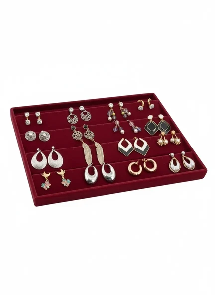Cezayir Model Süet Kumaş Bordo Renk 34/24 Cm Enine Küpe Standı ürün görseli 1