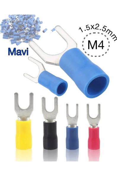İzoleli Çatal Kablo Pabucu 1.5x2.5mm M4 Mavi (100 ADET) ürün görseli 1