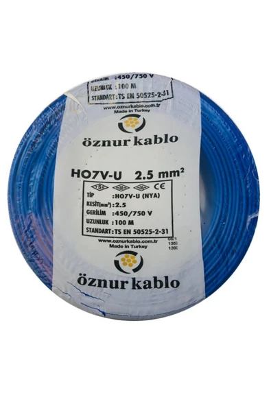 öznur kablo Öznur 2,5 Mm Nya Tek Damarlı Bakır Kablo - 100 Metre Mavi ürün görseli 1