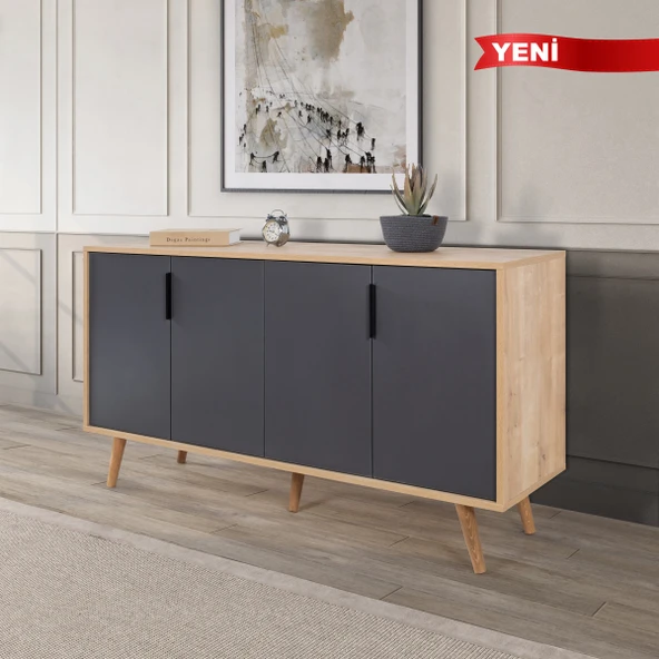 4516 Sırma 150 Cm ( AHŞAP AYAKLI , METAL KULPLU ) Konsol , Safir - Antrasit , Salon , Oturma Odası ürün görseli 1