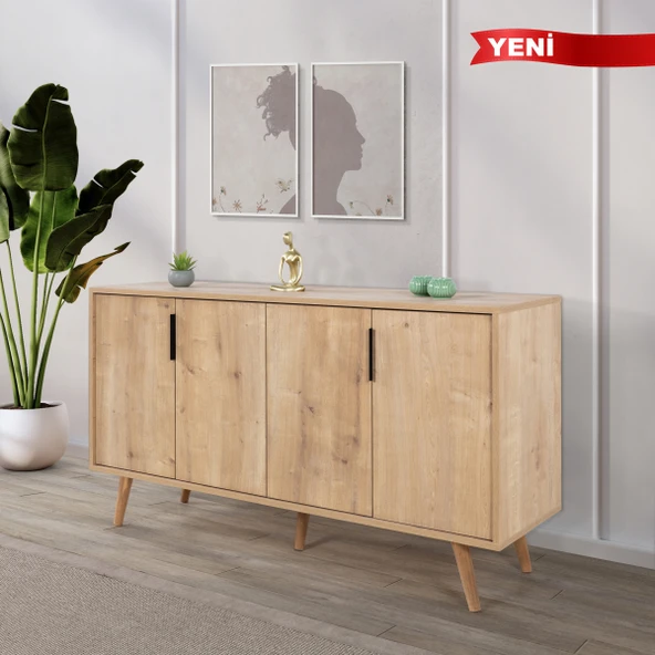 4515 Sırma 150 Cm ( AHŞAP AYAKLI , METAL KULPLU ) Konsol , Safir - Beyaz , Salon , Oturma Odası ürün görseli 1
