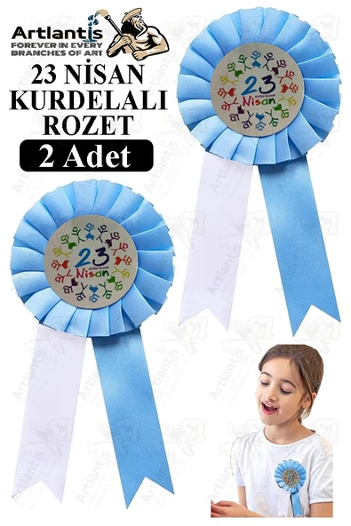 23 Nisan Kurdelalı Rozet 2 Adet Mavi Beyaz Yaka Rozeti Çocuk Bayram Etkinlik 15 cm Kokart ürün görseli 1
