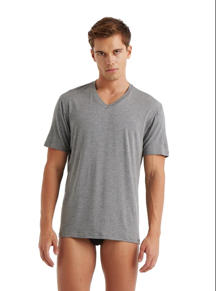 BLACKSPADE Erkek T-Shirt Greymelange S (V YAKA) ürün görseli 1