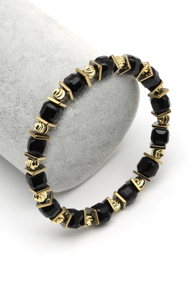 Oniks-Hematit Doğal Taş Bileklik 6 x 7 mm Özel Kesim - BLK-2178 ürün görseli 1