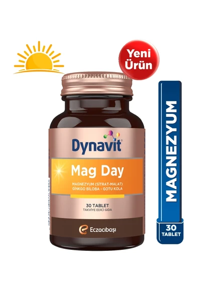 Dynavit Mag Day 30 Tablet - Sabah/Gündüz Magnezyum - Magnezyum Sitrat&Malat, Gotu Kola, Ginkgo Biloba,B6 Vit ürün görseli 1