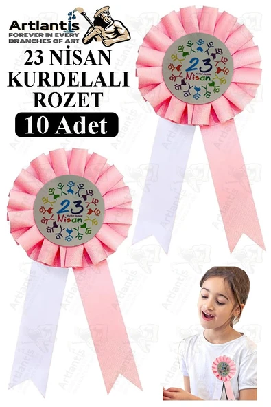 23 Nisan Kurdelalı Rozet 10 Adet Pembe Beyaz Yaka Rozeti Çocuk Bayram Etkinlik 15 cm Kokart ürün görseli 1