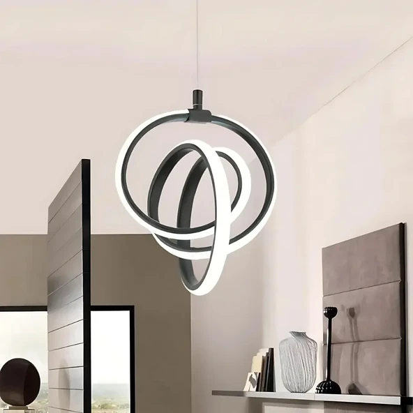 Emily Siyah Modern Sarkıt Led Avize Beyaz Işık Salon Mutfak Oda Hol Ledli Avize ürün görseli 1