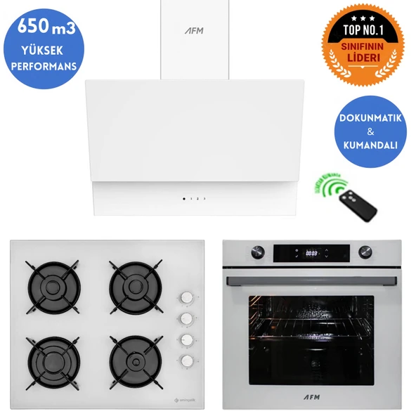 Eminçelik ve AFM TECH Markalı / SEO  Dijital Turbolu Beyaz  Ankastre Set (12 226 + FM7701 + FM3401) ürün görseli 1
