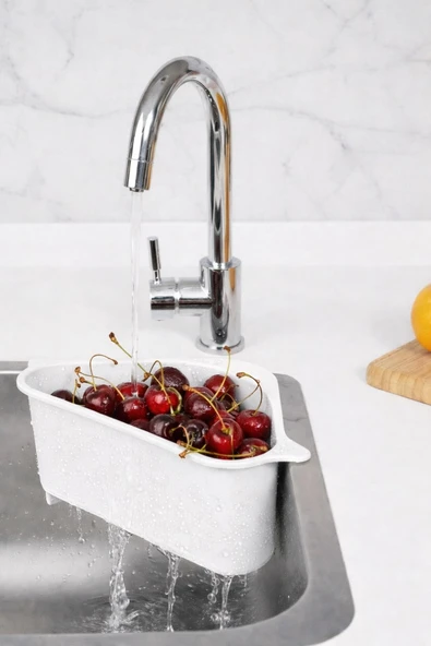Vantuzlu Üçgen Lavabo Süzgeci Mutfak Evye Köşe Süzgeci Beyaz ürün görseli 1