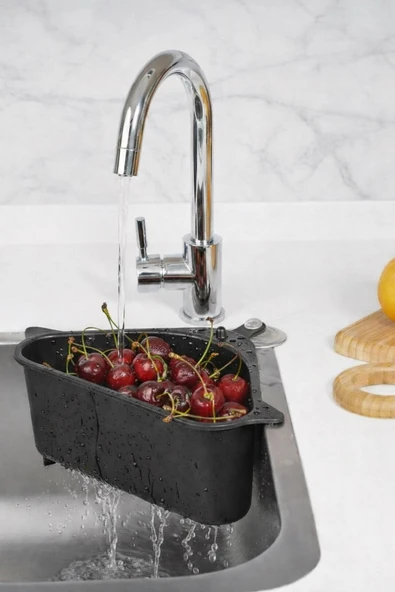 Vantuzlu Üçgen Lavabo Süzgeci Mutfak Evye Köşe Süzgeci Siyah ürün görseli 1