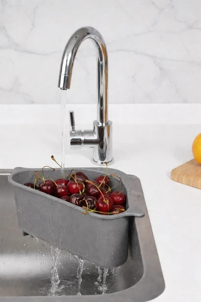 Vantuzlu Üçgen Lavabo Süzgeci Mutfak Evye Köşe Süzgeci Gri ürün görseli 1