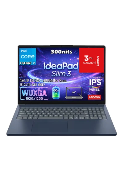 IdeaPad Slim 3 16IRH10 Intel Core i5-13420H 16GB 512GB SSD 16" WUXGA IPS Panel Fdos 83K20009TR ürün görseli 1