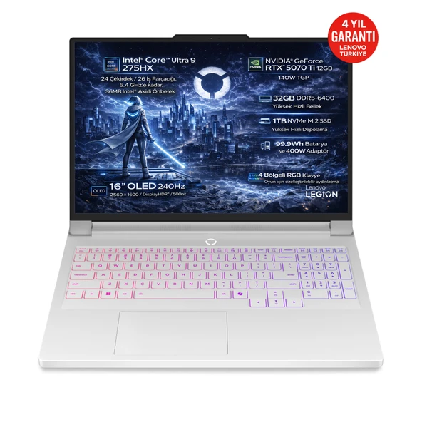 Legion Pro 7 Intel Core Ultra 9 275HX 32GB 1TB SSD RTX 5070 Ti 12GB 16" WQXGA OLED Fdos 83F500KFTR ürün görseli 1