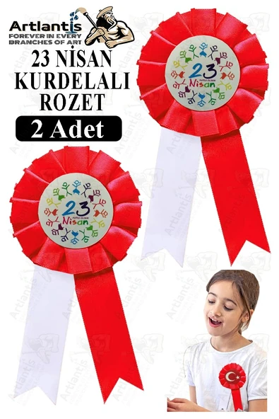 23 Nisan Kurdelalı Rozet 2 Adet Kırmızı Beyaz Yaka Rozeti Çocuk Bayram Etkinlik 15 cm Kokart ürün görseli 1