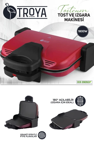 Troya Tostcum Elektrikli Izgara ve Tost Makinesi Eco 1800w 6 Dilim ürün görseli 1