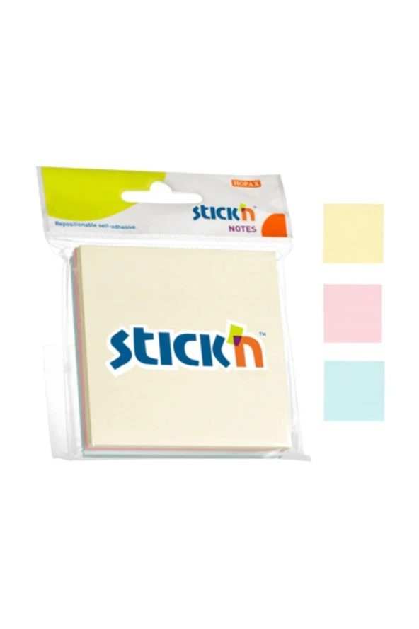 Hopax Stıckn Yapışkanlı Not Kağıdı 3 Blok 150 Yaprak 76x76 mm 3 Pastel Renk ürün görseli 1