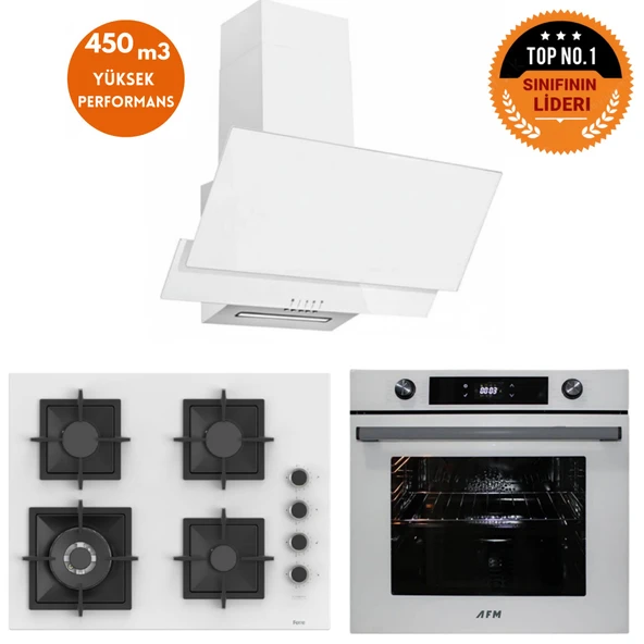 Ferre ve AFM Tech MARKA QH 8 prog. Turbolu Beyaz Dijital Ankastre Set (SC406-WFA wok+FM7701+FM3301) ürün görseli 1