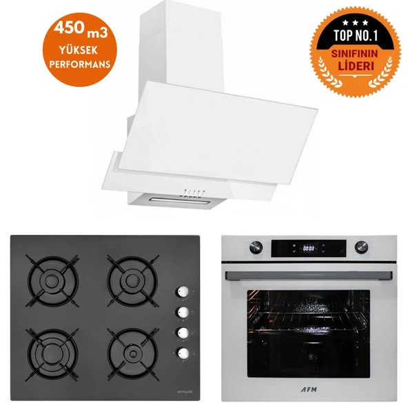 Eminçelik ve AFM TECH Markalı/ACES Turbolu Dijital Beyaz-Siyah Ankastre Set (12 225+ FM7701+FM3301) ürün görseli 1