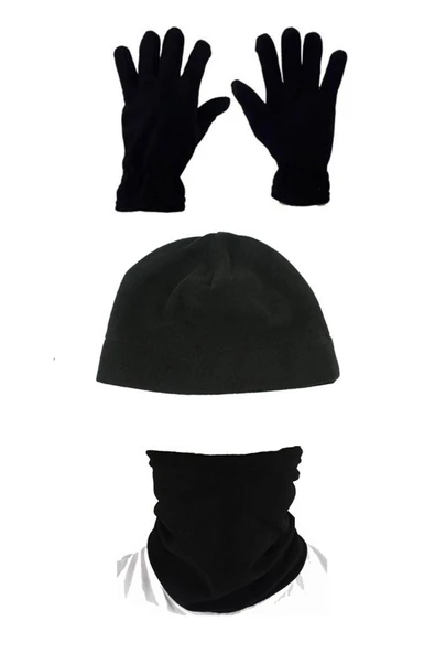Unisex Siyah 3'lü Set Polar Bere Boyunluk Eldiven ürün görseli 1