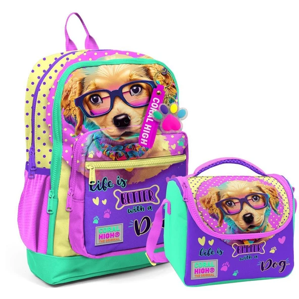 Coral High 2li Set Köpek Desenli Okul Çantası Beslenme 23752 ürün görseli 1