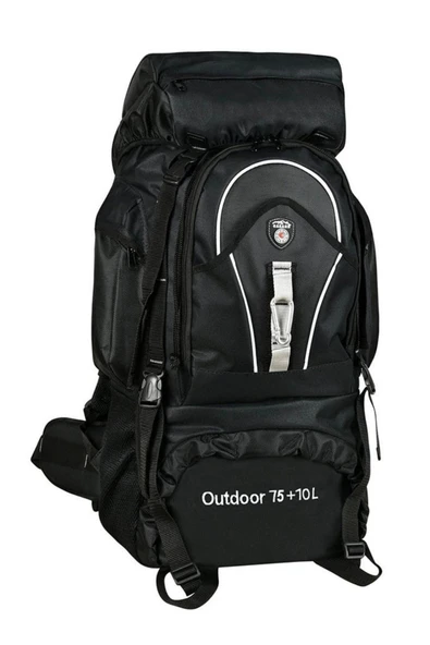 Siyah 75+10 Litre Dağcı Outdoor Sırt Çantası ürün görseli 1