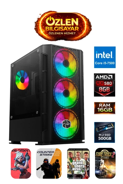 XS2 - İ5 7500 | 16GB Ram | 500GB M.2 SSD | RX 580 8GB Oyuncu Masaüstü Oyuncu Bilgisayarı ürün görseli 1