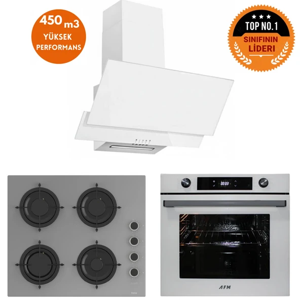 Ferre ve AFM Tech MARKA UNIT Turbo Dijital Gri-Beyaz Ankastre Set (CS208-FA + FM7701 + FM3301) ürün görseli 1