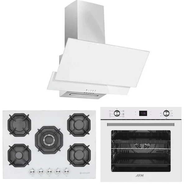 Eminçelik ve AFM TECH Markalı /  Via 5 Gözlü 1'WOK Beyaz Ankastre Set ( 22 386 + FM7701 + FM3301 ) ürün görseli 1