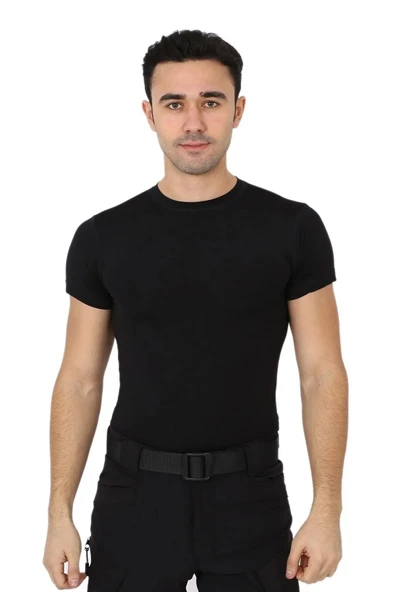 Erkek Siyah Microfiber Tişört Kısa Kol Micro Spor Outdoor T Shirt ürün görseli 1