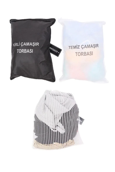 3'lü Set: Temiz-kirli Çamaşır Torbası Ve Çamaşır Filesi - Asker Malzemeleri ürün görseli 1