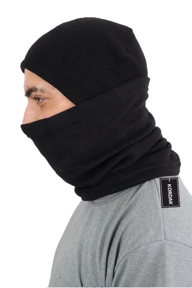 Siyah 3'lü Polar Bere Boyunluk Örgü Eldiven Seti - Resim 2