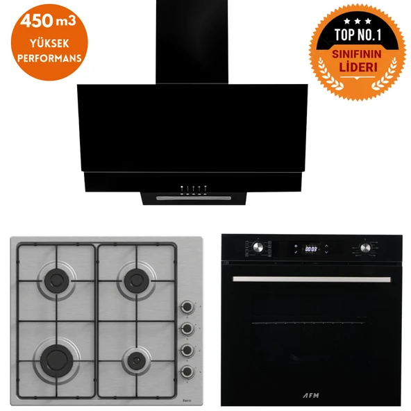 Ferre ve AFM Tech MARKALI/Fethy -F29 Turbolu  İnox Siyah Ankastre Set (EL003 + FM7700 +FM3250) ürün görseli 1