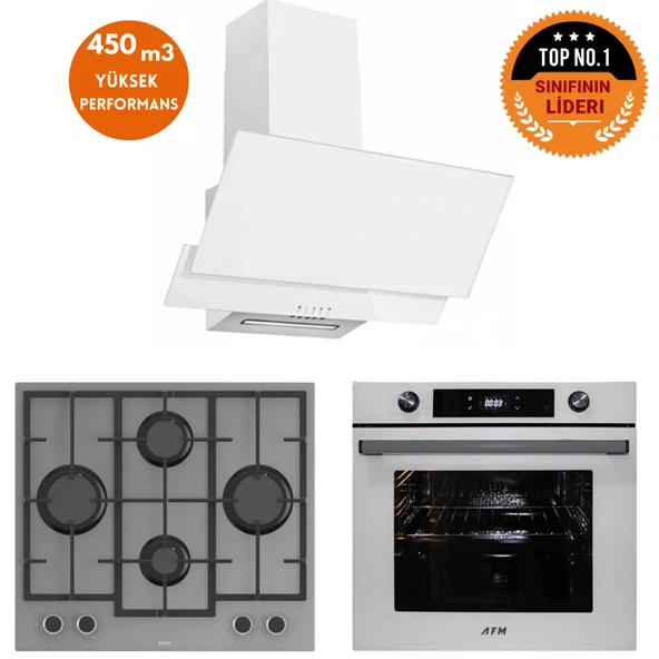 Ferre ve AFM Tech MARKA CORE Turbo Dijital Gri-Beyaz Ankastre Set ( LN388 + FM7701 +FM3301) ürün görseli 1