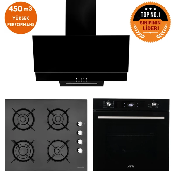 Eminçelik ve AFM TECH Markalı / Delta Dijital Turbolu Siyah  Ankastre Set (12 225 + FM7700+ FM3250) ürün görseli 1