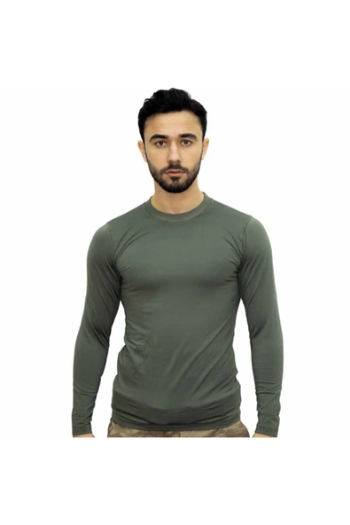 Haki Askeri Termal Microfiber Uzun Kol Tişört- Mikrofiber Spor Tişörtü ürün görseli 1